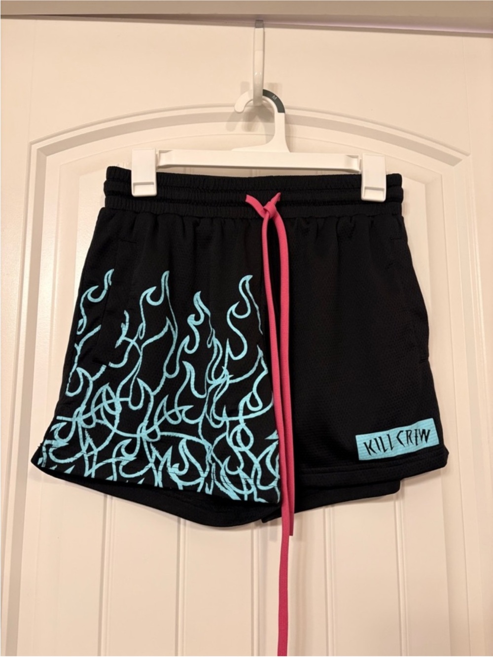 Kill crew Women's Black Athletic Shorts with Aqua Flame Print